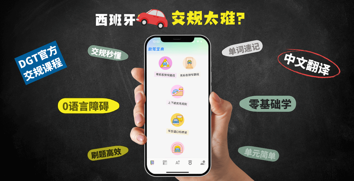 华人!也能把【西班牙驾考理论交规】学到嗨!DGT交规手册中文学